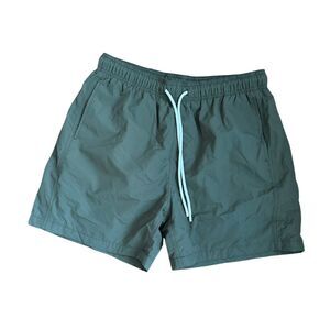 Standard Cloth Mens Green Mesh Lined Drawstring Swim Trunks Medium